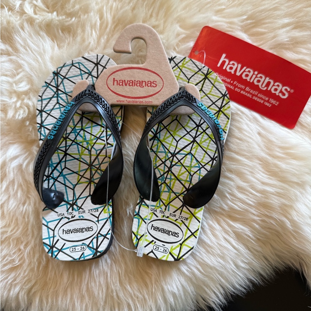 Havaianas Black and Green Geometric Flip Flops Toddler 10c
